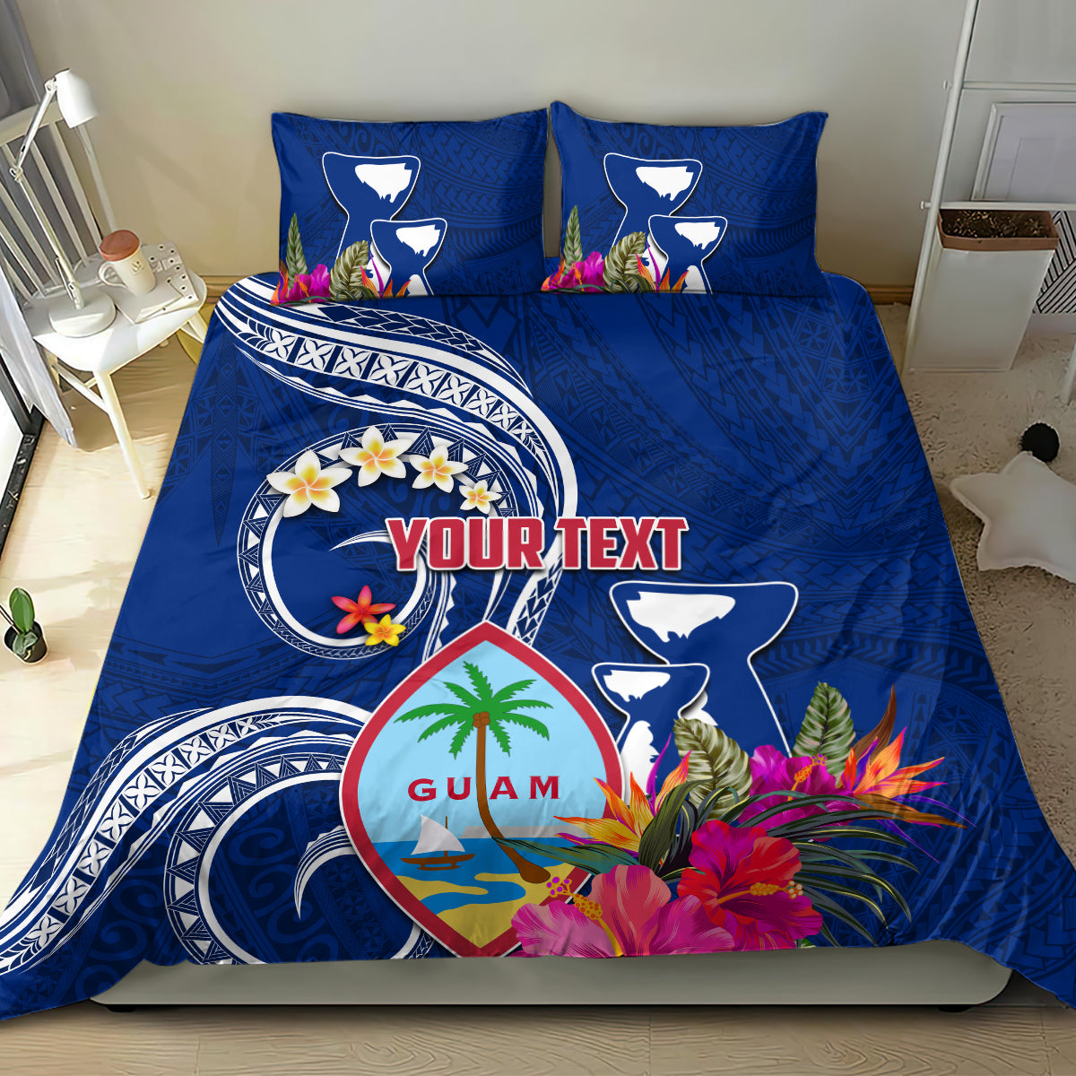 Personalised Guam Liberation Bedding Set Latte Stone and Guahan Seal Jungle Flower LT03 - Polynesian Pride