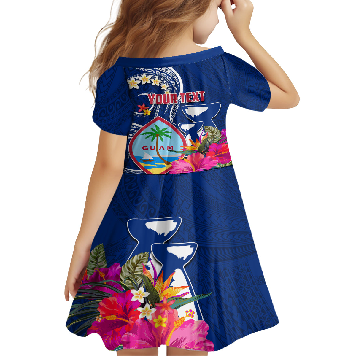 Personalised Guam Liberation Kid Short Sleeve Dress Latte Stone and Guahan Seal Jungle Flower LT03 - Polynesian Pride