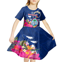 Personalised Guam Liberation Kid Short Sleeve Dress Latte Stone and Guahan Seal Jungle Flower LT03 - Polynesian Pride