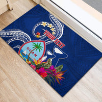 Personalised Guam Liberation Rubber Doormat Latte Stone and Guahan Seal Jungle Flower LT03 - Polynesian Pride