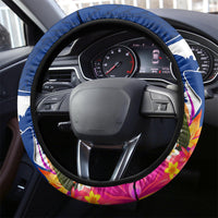 Guam Liberation Steering Wheel Cover Latte Stone and Guahan Seal Jungle Flower LT03 - Polynesian Pride