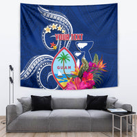Personalised Guam Liberation Tapestry Latte Stone and Guahan Seal Jungle Flower LT03 Blue - Polynesian Pride