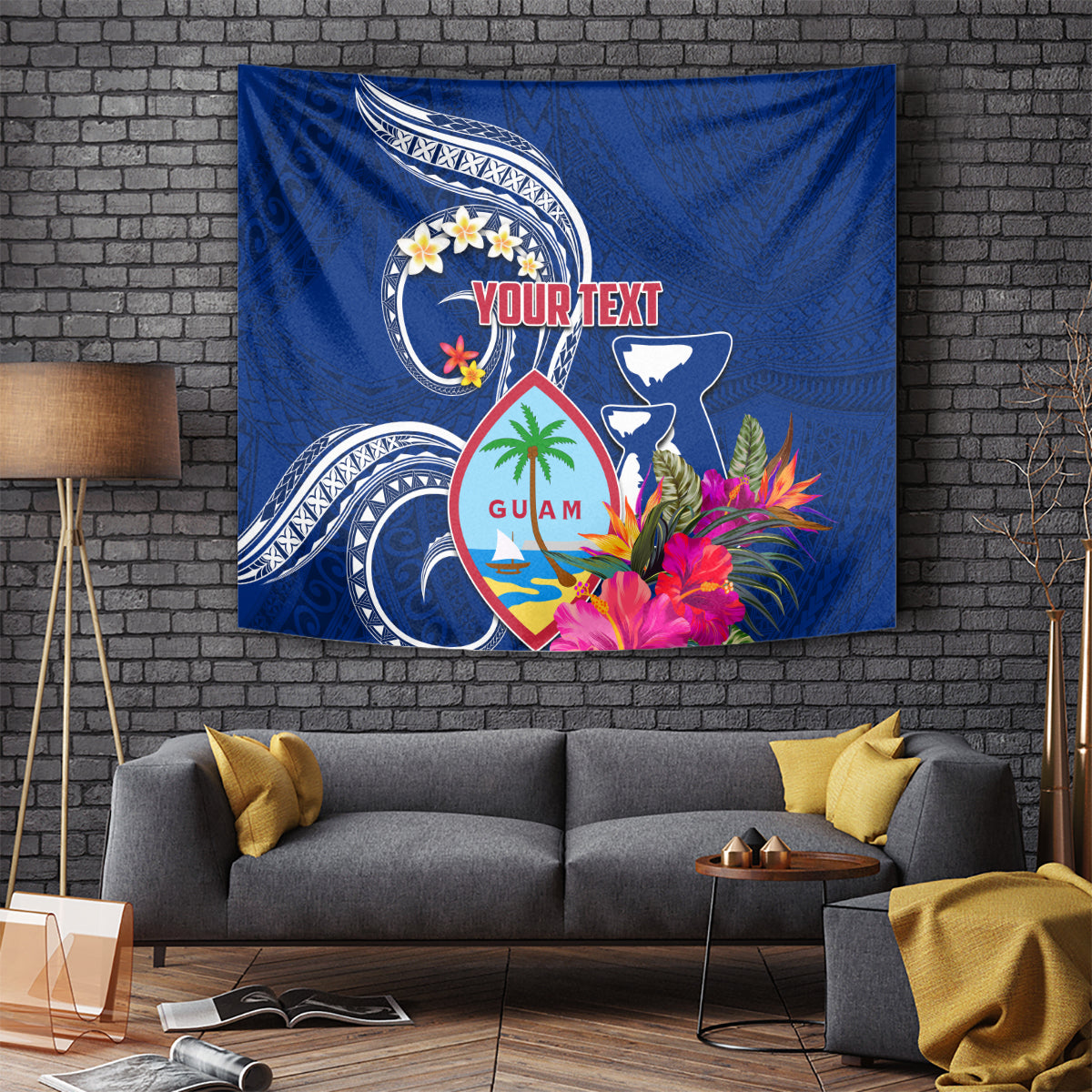 Personalised Guam Liberation Tapestry Latte Stone and Guahan Seal Jungle Flower LT03 - Polynesian Pride