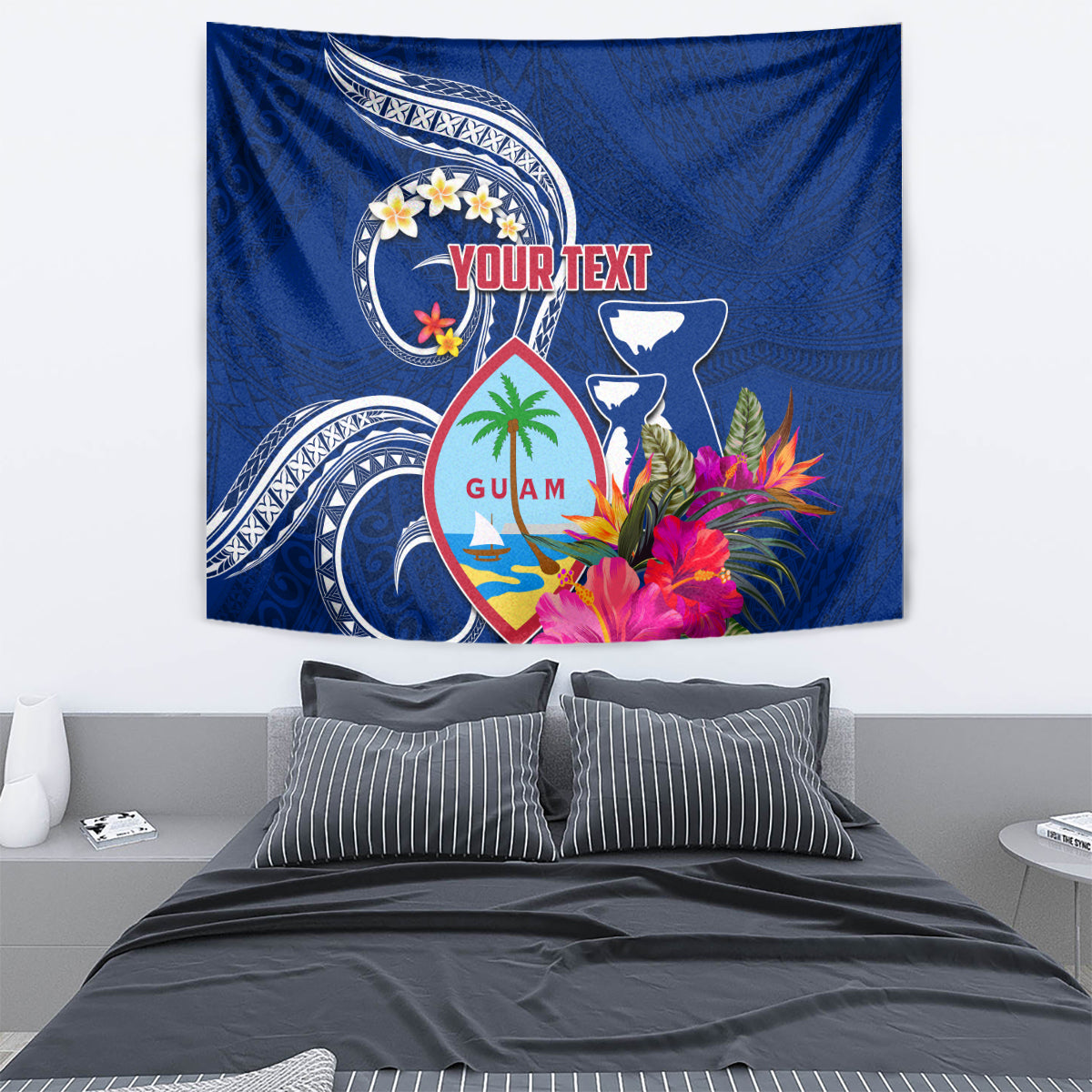 Personalised Guam Liberation Tapestry Latte Stone and Guahan Seal Jungle Flower LT03 - Polynesian Pride