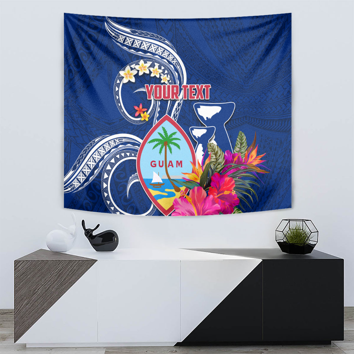 Personalised Guam Liberation Tapestry Latte Stone and Guahan Seal Jungle Flower LT03 - Polynesian Pride