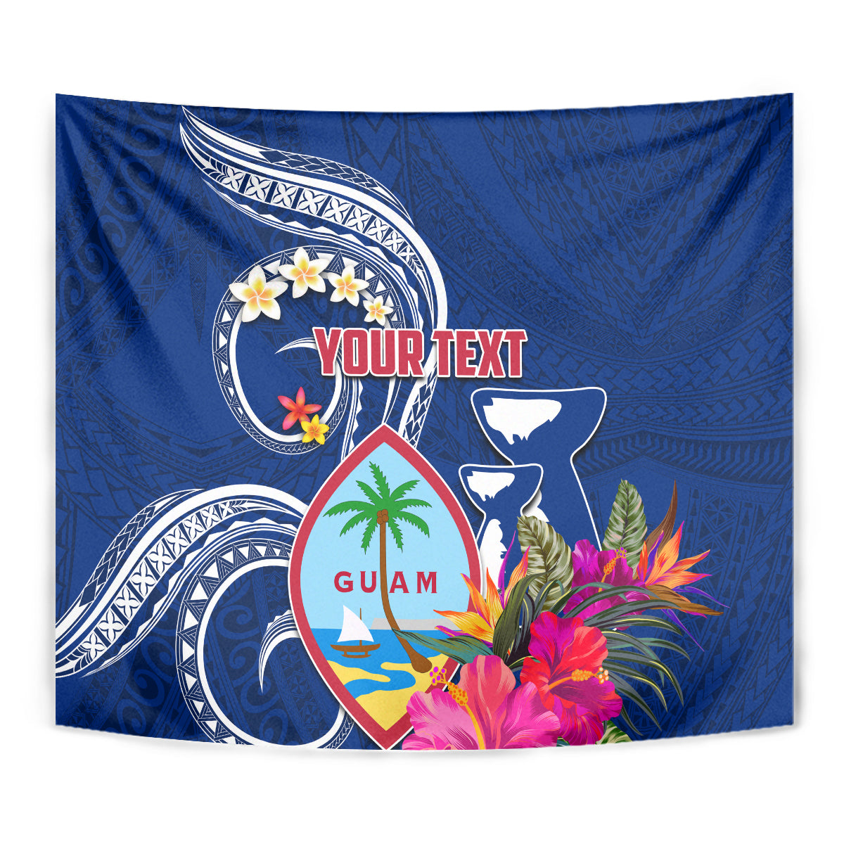 Personalised Guam Liberation Tapestry Latte Stone and Guahan Seal Jungle Flower LT03 - Polynesian Pride