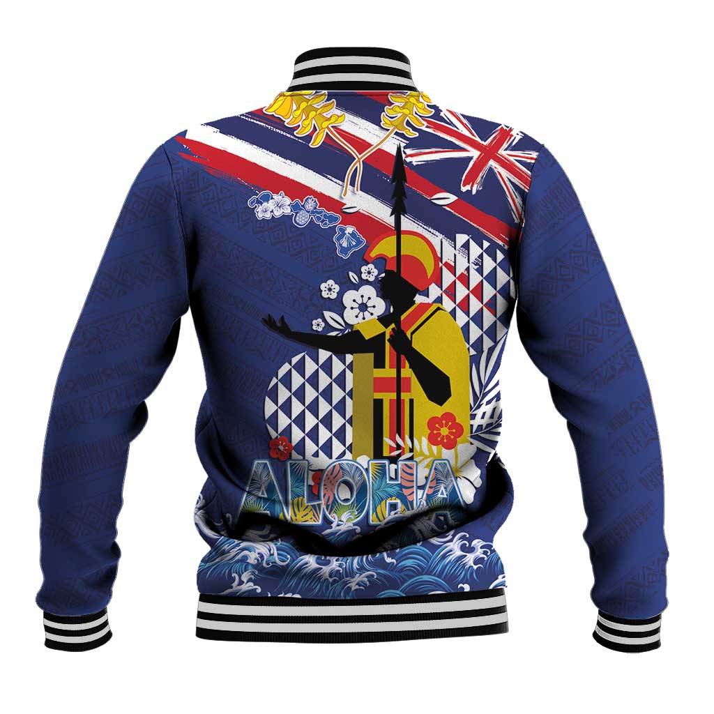 Hawaii King Kamehameha Day Baseball Jacket Lei Sea Waves Polynesian Tapa Pattern LT03 - Polynesian Pride