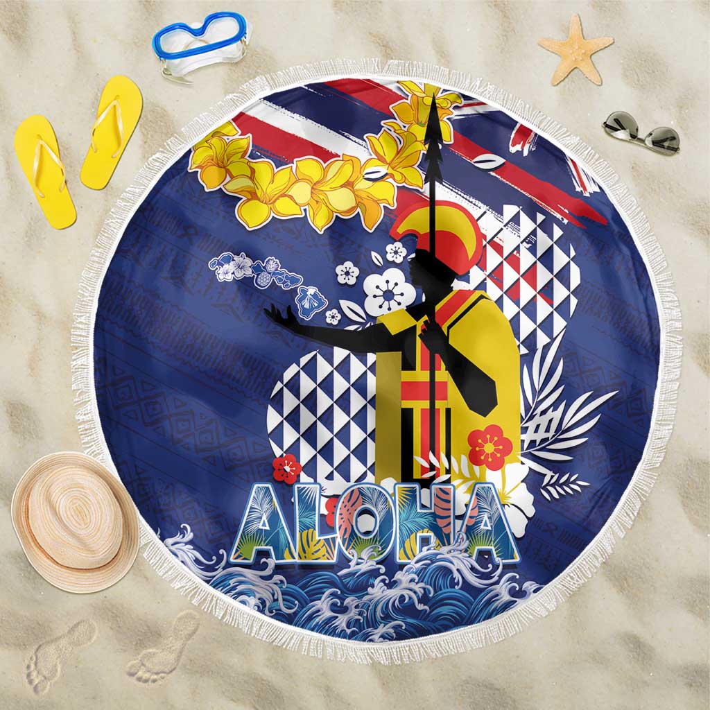 Hawaii King Kamehameha Day Beach Blanket Lei Sea Waves Polynesian Tapa Pattern LT03 One Size 150cm Blue - Polynesian Pride