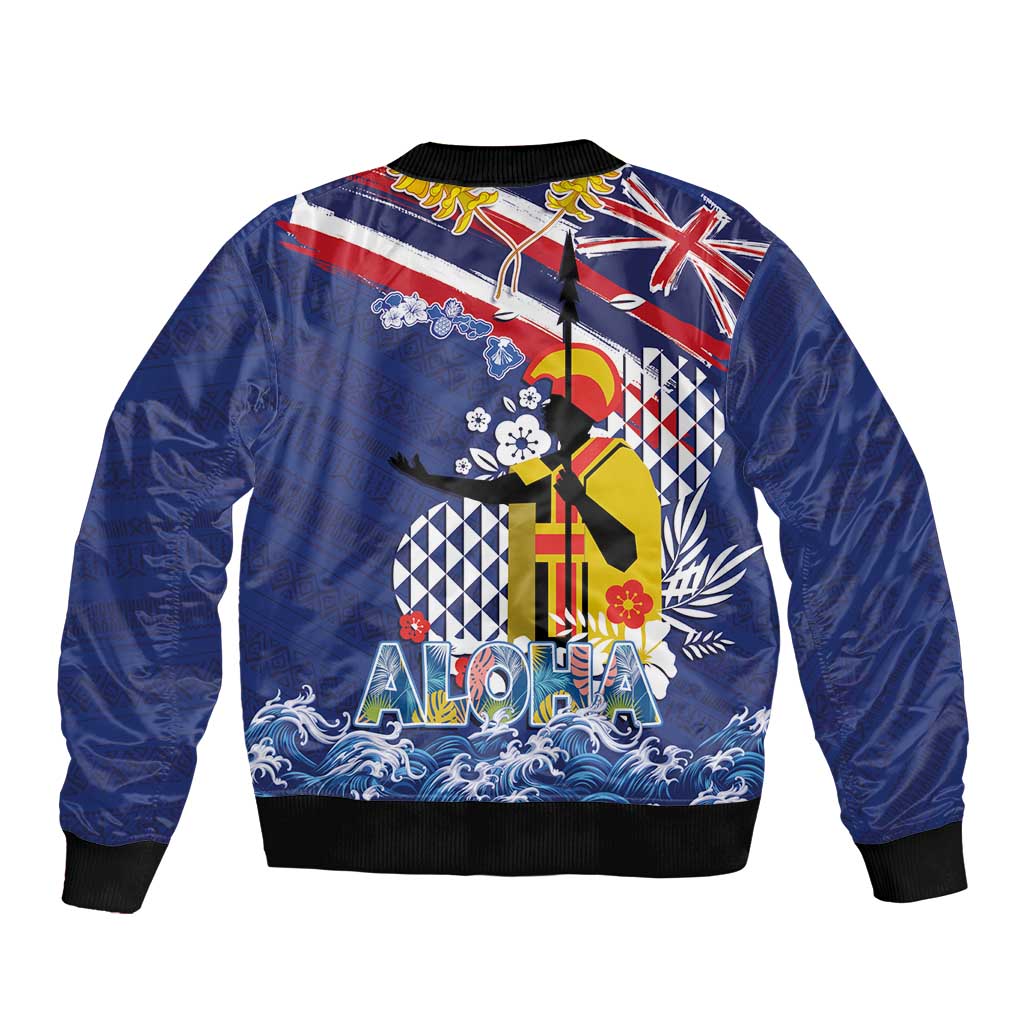 Hawaii King Kamehameha Day Bomber Jacket Lei Sea Waves Polynesian Tapa Pattern LT03 - Polynesian Pride
