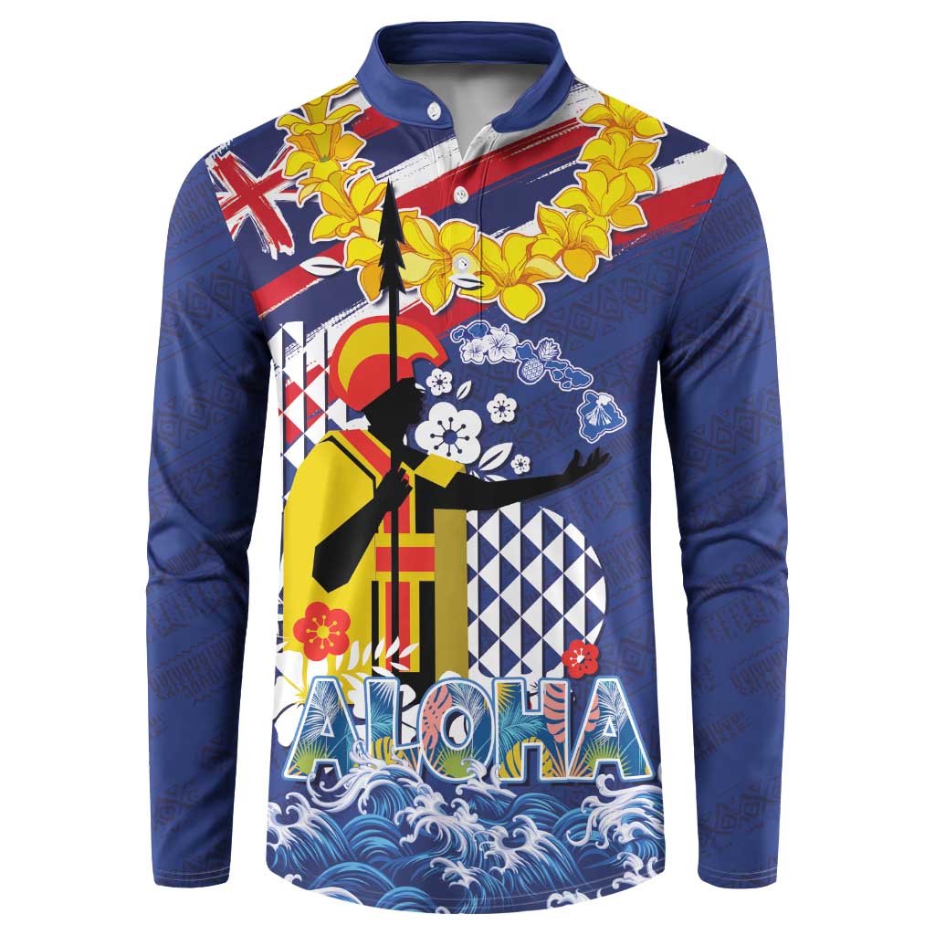 Hawaii King Kamehameha Day Button Sweatshirt Lei Sea Waves Polynesian Tapa Pattern LT03 Blue - Polynesian Pride