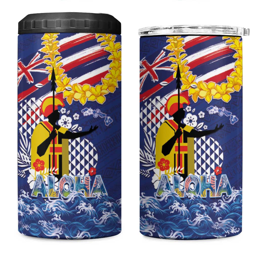 Hawaii King Kamehameha Day 4 in 1 Can Cooler Tumbler Lei Sea Waves Polynesian Tapa Pattern LT03 One Size: 16 oz Blue - Polynesian Pride