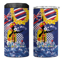 Hawaii King Kamehameha Day 4 in 1 Can Cooler Tumbler Lei Sea Waves Polynesian Tapa Pattern LT03 One Size: 16 oz Blue - Polynesian Pride