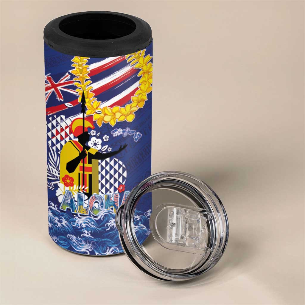 Hawaii King Kamehameha Day 4 in 1 Can Cooler Tumbler Lei Sea Waves Polynesian Tapa Pattern LT03 - Polynesian Pride