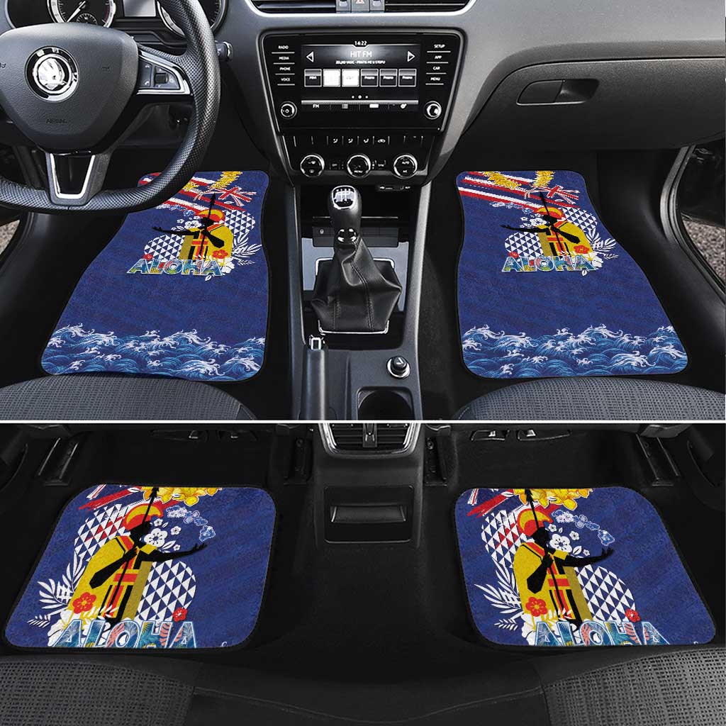 Hawaii King Kamehameha Day Car Mats Lei Sea Waves Polynesian Tapa Pattern LT03 Set 4pcs Blue - Polynesian Pride