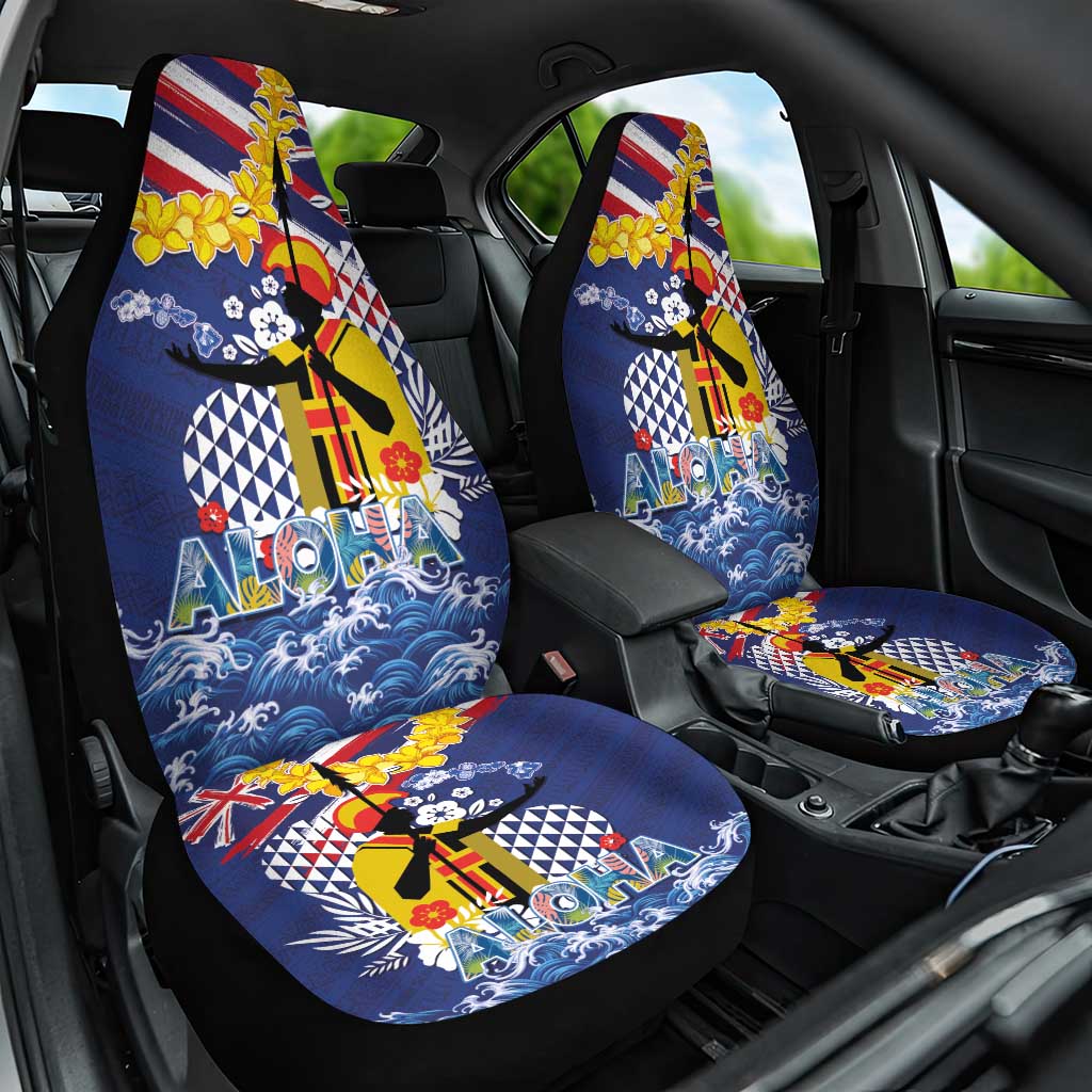 Hawaii King Kamehameha Day Car Seat Cover Lei Sea Waves Polynesian Tapa Pattern LT03 One Size Blue - Polynesian Pride
