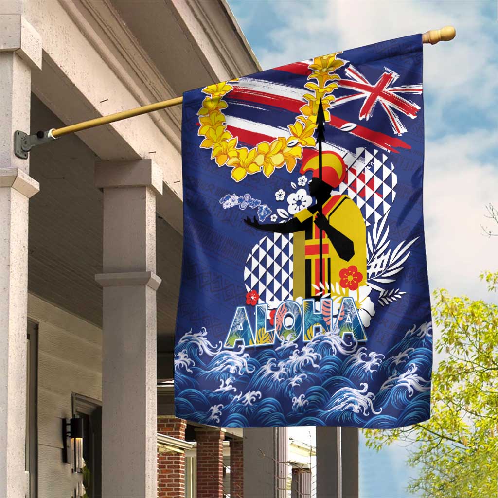 Hawaii King Kamehameha Day Garden Flag Lei Sea Waves Polynesian Tapa Pattern LT03 House Flag Blue - Polynesian Pride