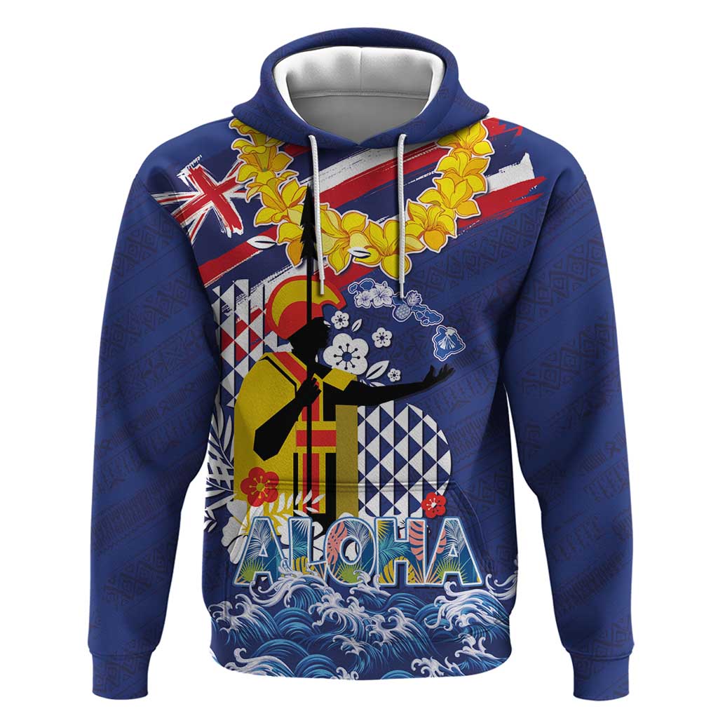 Hawaii King Kamehameha Day Hoodie Lei Sea Waves Polynesian Tapa Pattern LT03 Pullover Hoodie Blue - Polynesian Pride