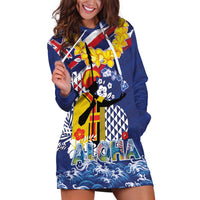 Hawaii King Kamehameha Day Hoodie Dress Lei Sea Waves Polynesian Tapa Pattern LT03 Blue - Polynesian Pride