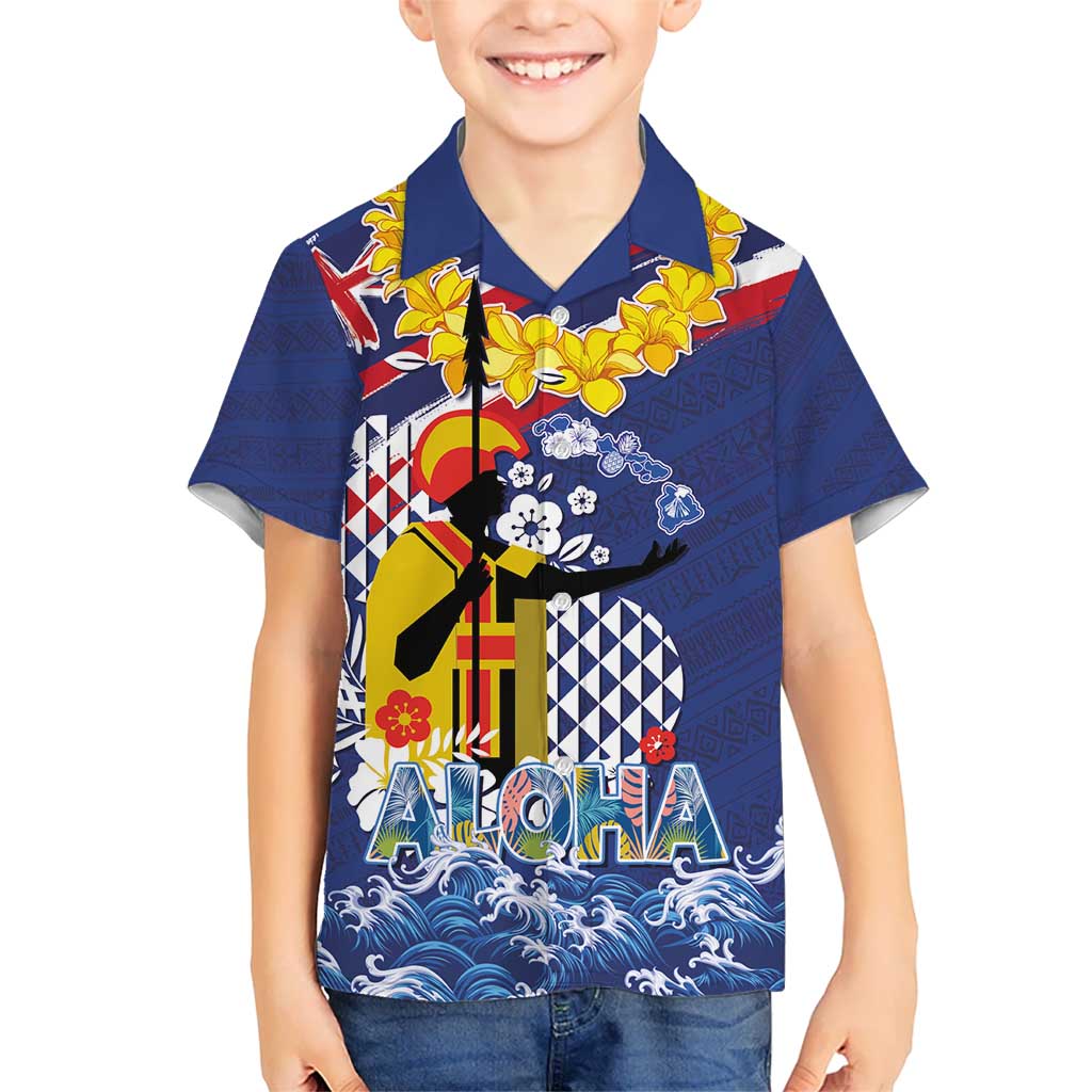 Hawaii King Kamehameha Day Kid Hawaiian Shirt Lei Sea Waves Polynesian Tapa Pattern LT03 Kid Blue - Polynesian Pride