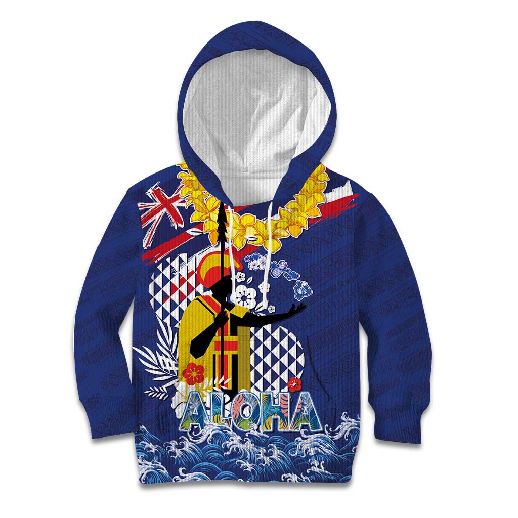 Hawaii King Kamehameha Day Kid Hoodie Lei Sea Waves Polynesian Tapa Pattern LT03 Hoodie Blue - Polynesian Pride