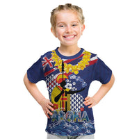 Hawaii King Kamehameha Day Kid T Shirt Lei Sea Waves Polynesian Tapa Pattern LT03 Blue - Polynesian Pride