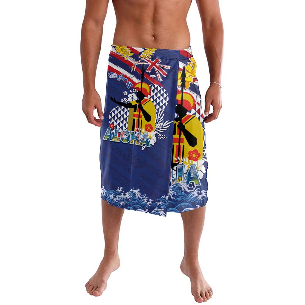Hawaii King Kamehameha Day Lavalava Lei Sea Waves Polynesian Tapa Pattern LT03 Blue - Polynesian Pride