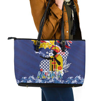 Hawaii King Kamehameha Day Leather Tote Bag Lei Sea Waves Polynesian Tapa Pattern LT03 - Polynesian Pride