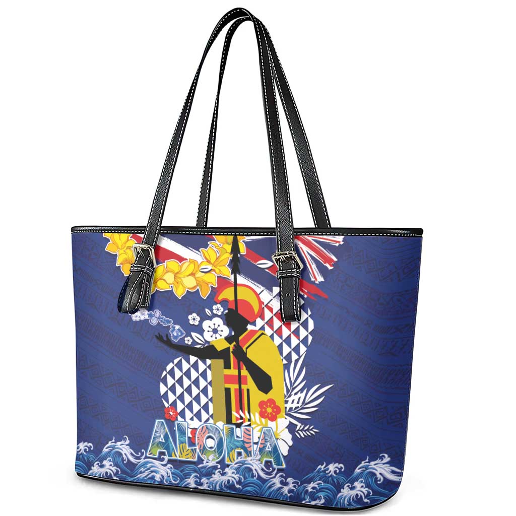 Hawaii King Kamehameha Day Leather Tote Bag Lei Sea Waves Polynesian Tapa Pattern LT03 - Polynesian Pride