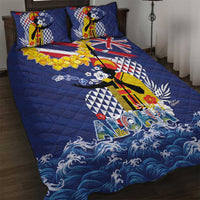 Hawaii King Kamehameha Day Quilt Bed Set Lei Sea Waves Polynesian Tapa Pattern LT03 Blue - Polynesian Pride