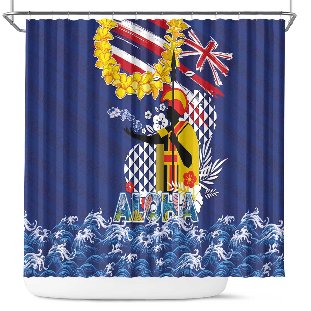 Hawaii King Kamehameha Day Shower Curtain Lei Sea Waves Polynesian Tapa Pattern LT03 Blue - Polynesian Pride