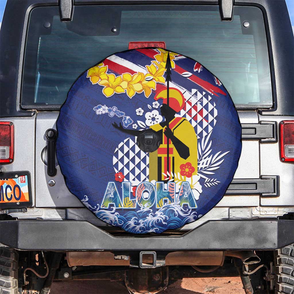 Hawaii King Kamehameha Day Spare Tire Cover Lei Sea Waves Polynesian Tapa Pattern LT03 Blue - Polynesian Pride