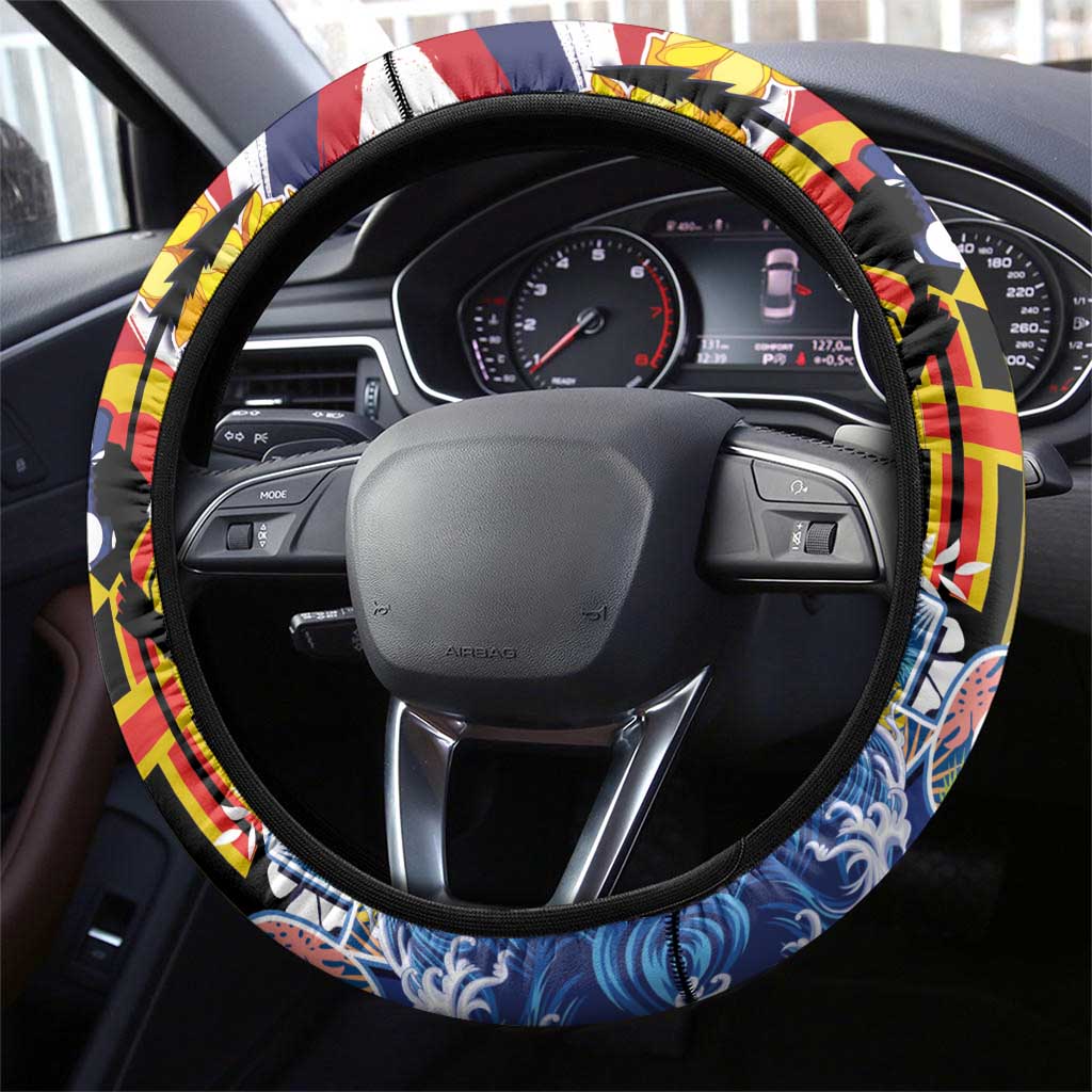 Hawaii King Kamehameha Day Steering Wheel Cover Lei Sea Waves Polynesian Tapa Pattern LT03 - Polynesian Pride