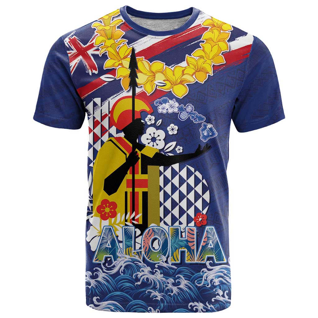 Hawaii King Kamehameha Day T Shirt Lei Sea Waves Polynesian Tapa Pattern LT03 Blue - Polynesian Pride