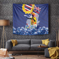 Hawaii King Kamehameha Day Tapestry Lei Sea Waves Polynesian Tapa Pattern LT03 Blue - Polynesian Pride