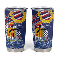 Hawaii King Kamehameha Day Tumbler Cup Lei Sea Waves Polynesian Tapa Pattern LT03 Blue - Polynesian Pride