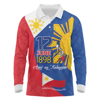 Philippines Independence Day Long Sleeve Polo Shirt Araw ng Kalayaan Polynesian Sun and YAKAN Pattern LT03 Blue - Polynesian Pride