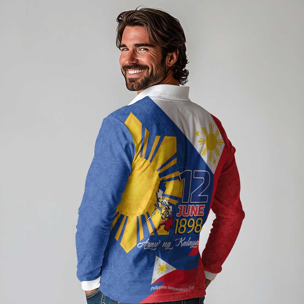 Philippines Independence Day Long Sleeve Polo Shirt Araw ng Kalayaan Polynesian Sun and YAKAN Pattern LT03 - Polynesian Pride