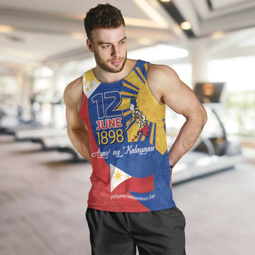 Philippines Independence Day Men Tank Top Araw ng Kalayaan Polynesian Sun and YAKAN Pattern LT03 Blue - Polynesian Pride