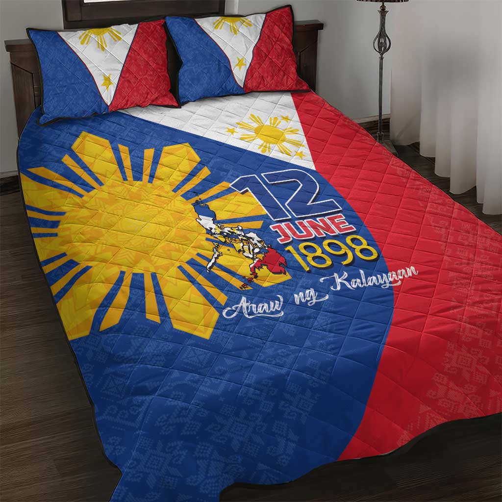 Philippines Independence Day Quilt Bed Set Araw ng Kalayaan Polynesian Sun and YAKAN Pattern LT03 Blue - Polynesian Pride