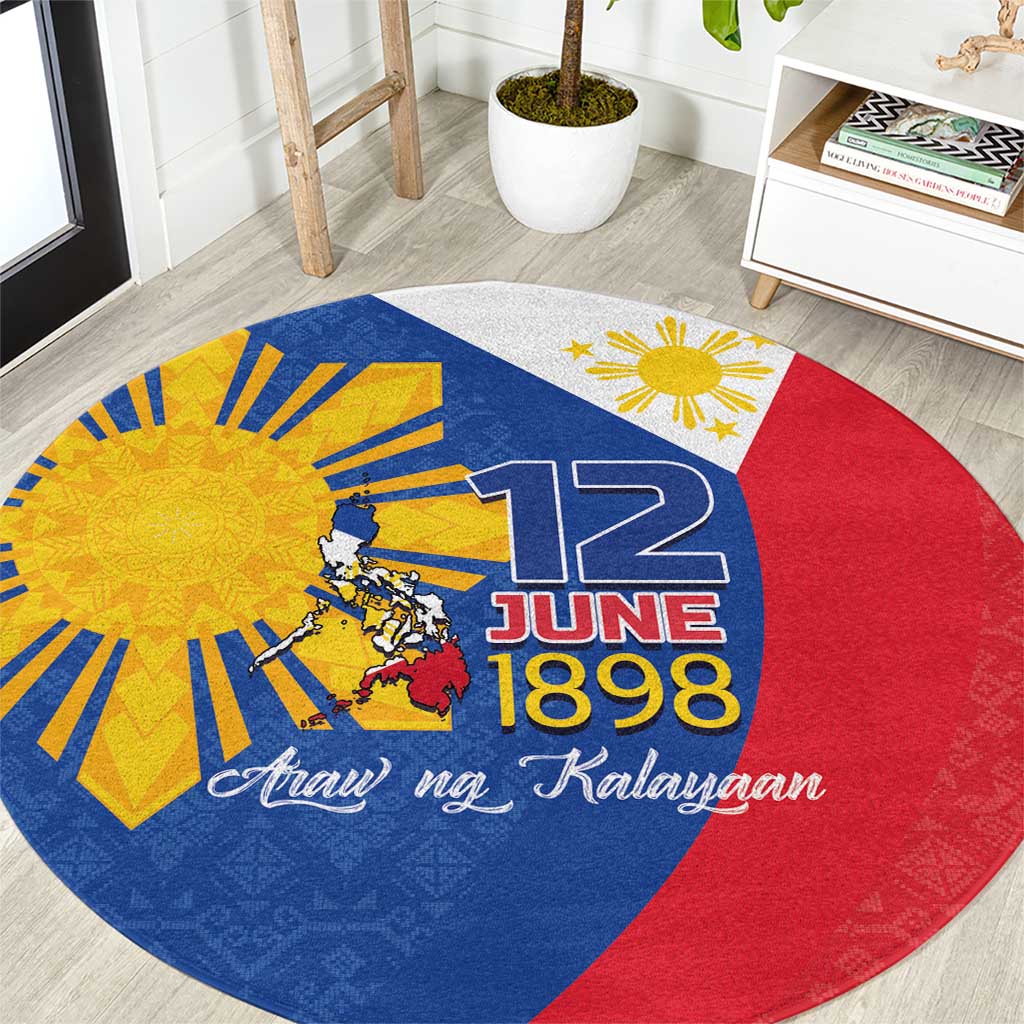 Philippines Independence Day Round Carpet Araw ng Kalayaan Polynesian Sun and YAKAN Pattern LT03 Blue - Polynesian Pride