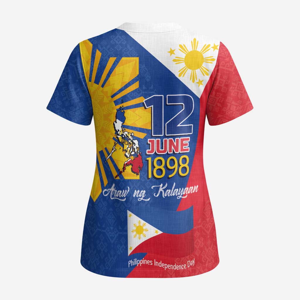 Philippines Independence Day Scrub Top Araw ng Kalayaan Polynesian Sun and YAKAN Pattern LT03 - Polynesian Pride