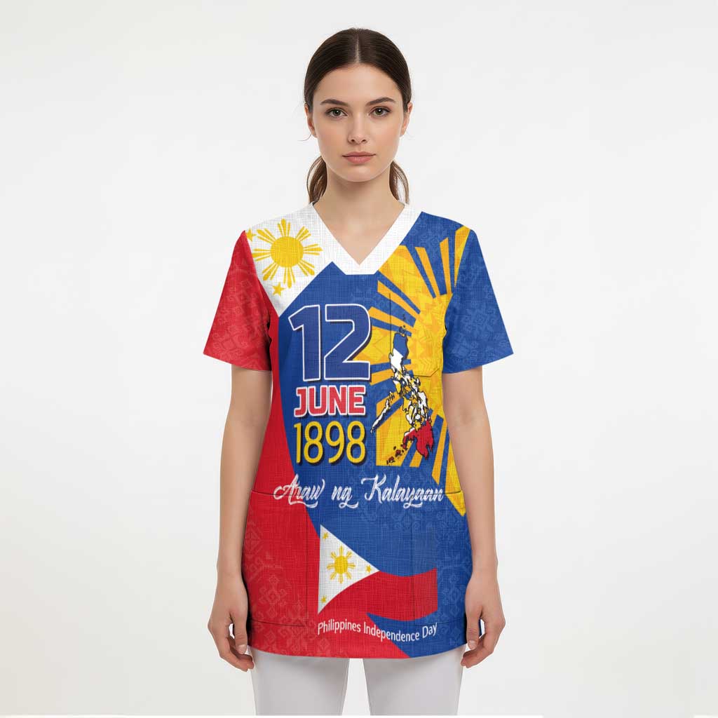 Philippines Independence Day Scrub Top Araw ng Kalayaan Polynesian Sun and YAKAN Pattern LT03 - Polynesian Pride