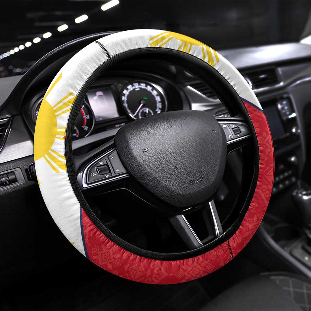 Philippines Independence Day Steering Wheel Cover Araw ng Kalayaan Polynesian Sun and YAKAN Pattern LT03 Universal Fit Blue - Polynesian Pride