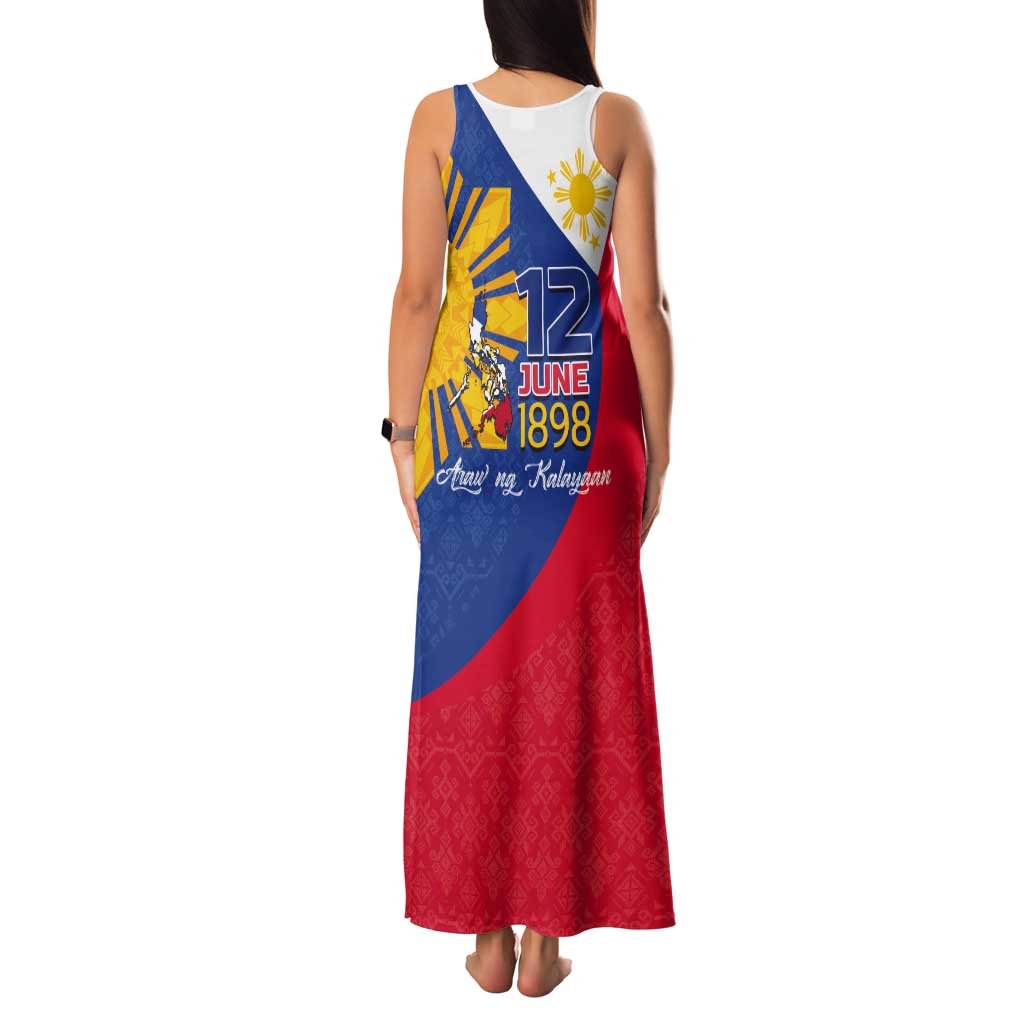 Philippines Independence Day Tank Maxi Dress Araw ng Kalayaan Polynesian Sun and YAKAN Pattern LT03 - Polynesian Pride