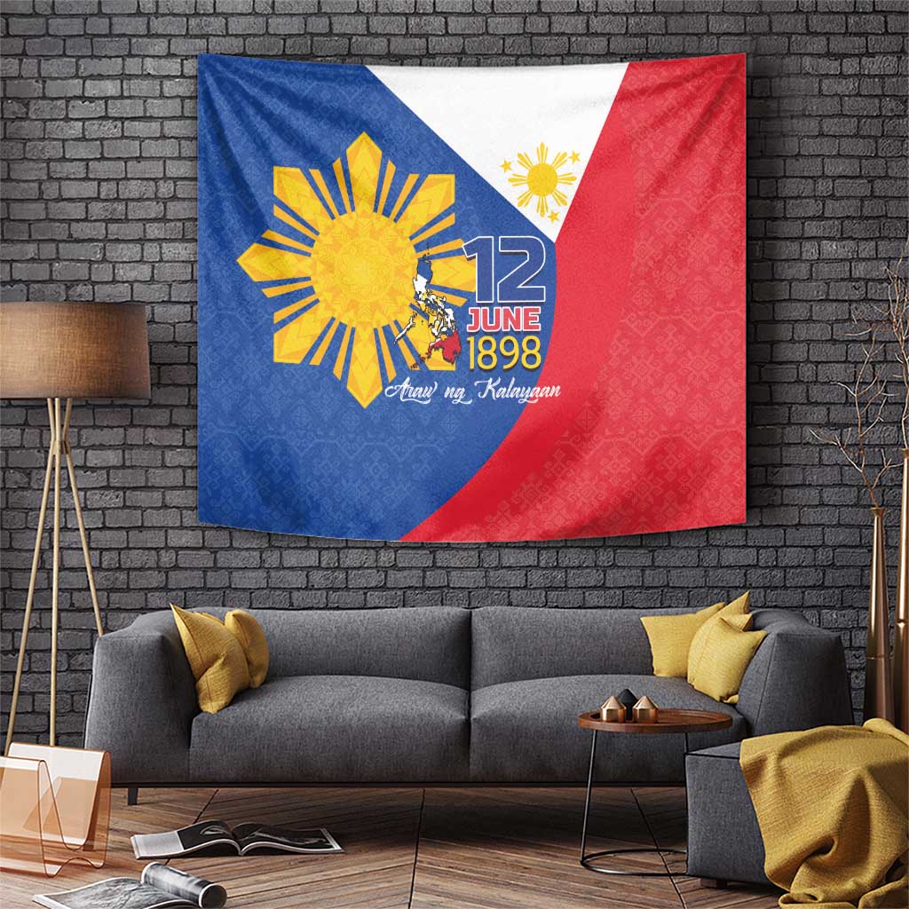 Philippines Independence Day Tapestry Araw ng Kalayaan Polynesian Sun and YAKAN Pattern LT03 Blue - Polynesian Pride