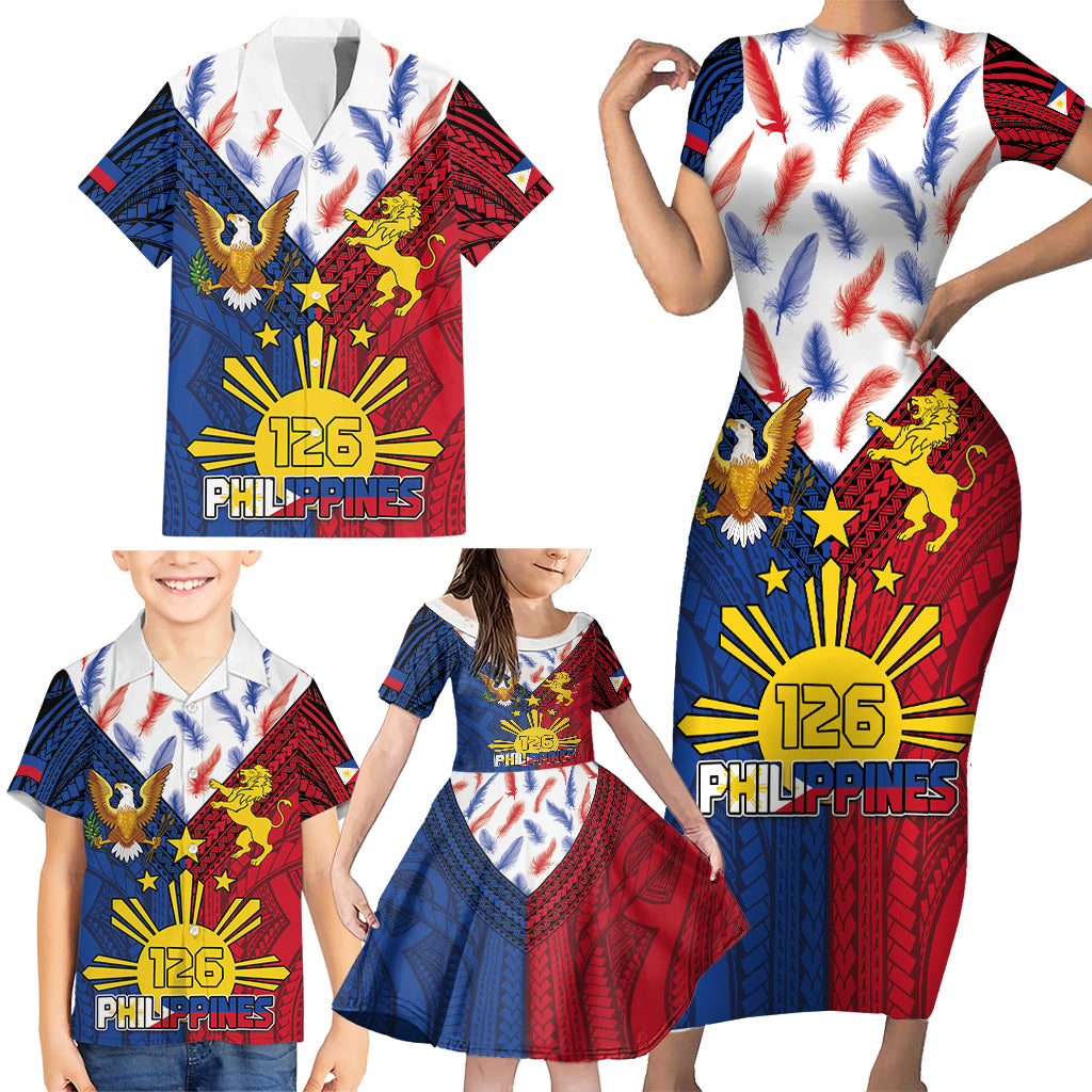 Philippines Independence Day 126th Anniversary Family Matching Short Sleeve Bodycon Dress and Hawaiian Shirt Polynesian Pattern National Flag Style