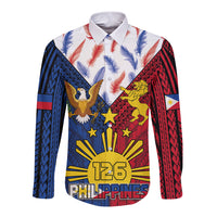 Philippines Independence Day 126th Anniversary Long Sleeve Button Shirt Polynesian Pattern National Flag Style LT03 Unisex Red - Polynesian Pride