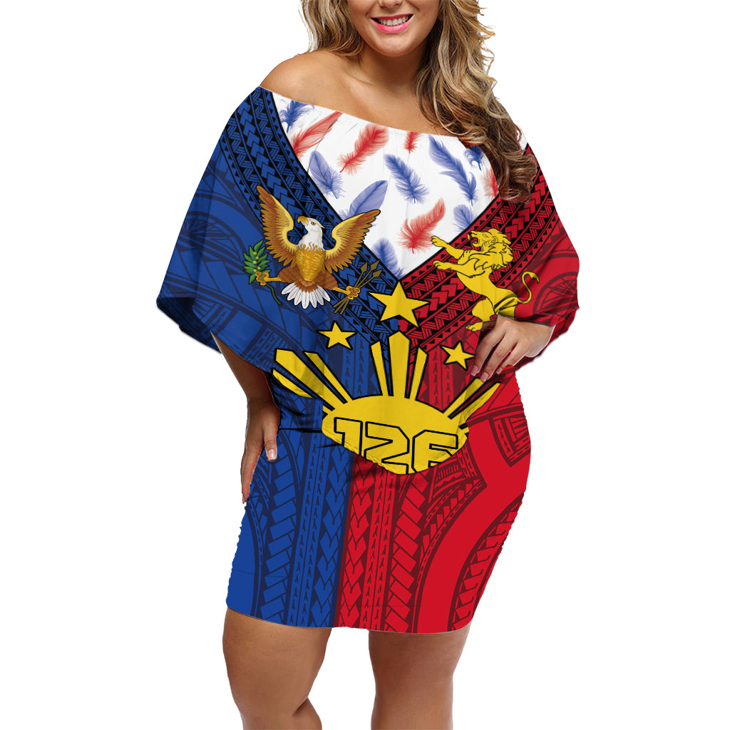 Philippines Independence Day 126th Anniversary Off Shoulder Short Dress Polynesian Pattern National Flag Style LT03 Women Red - Polynesian Pride