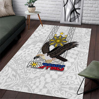 Philippines Eagle Week Area Rug Polynesian Pattern Barong Style LT03 White - Polynesian Pride