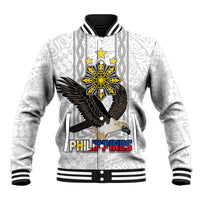 Philippines Eagle Week Baseball Jacket Polynesian Pattern Barong Style LT03 Unisex White - Polynesian Pride